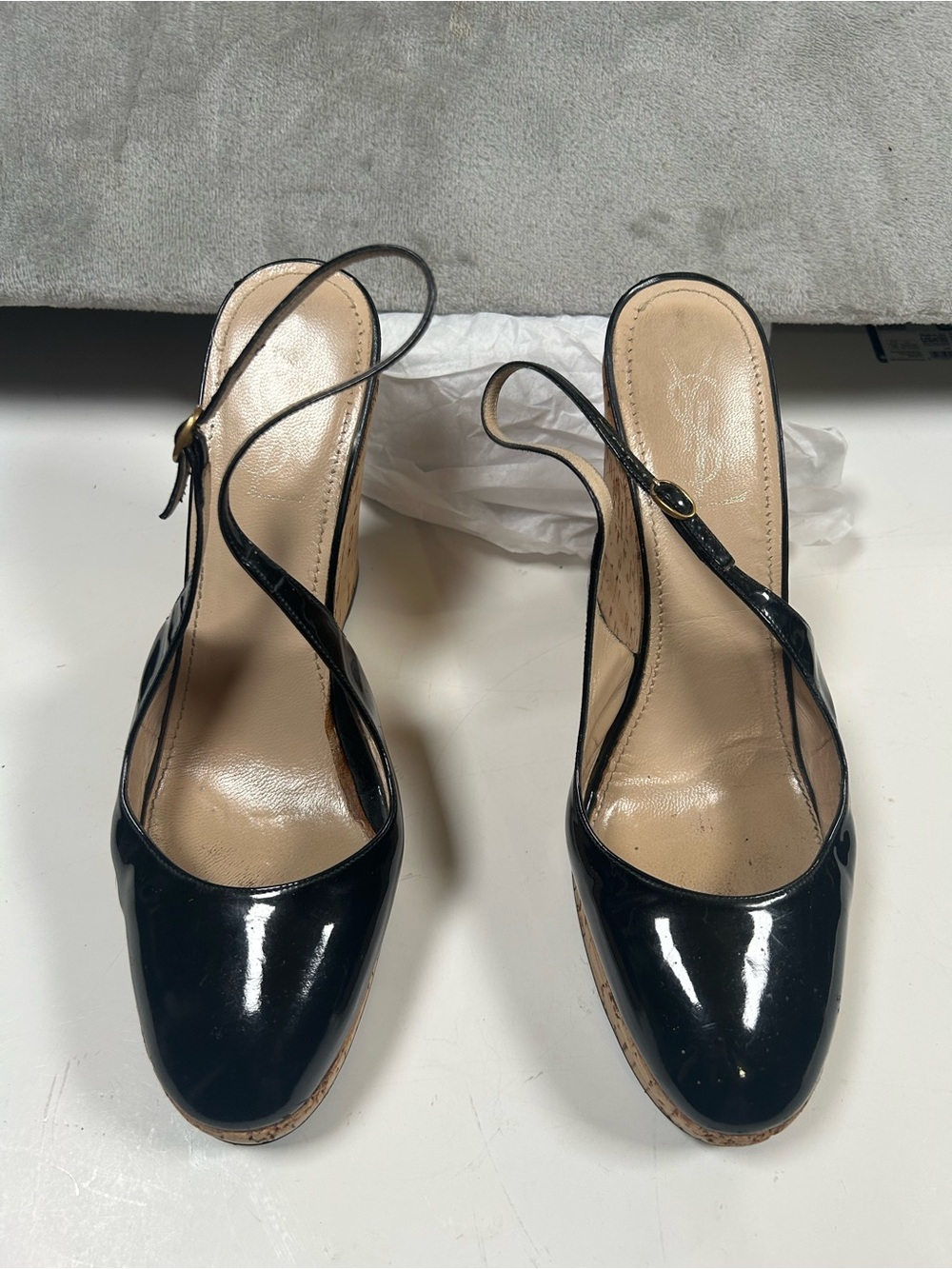 Yves Saint Laurent Black Patent Leather Slingback Clog Mules - Picture 1 of 16